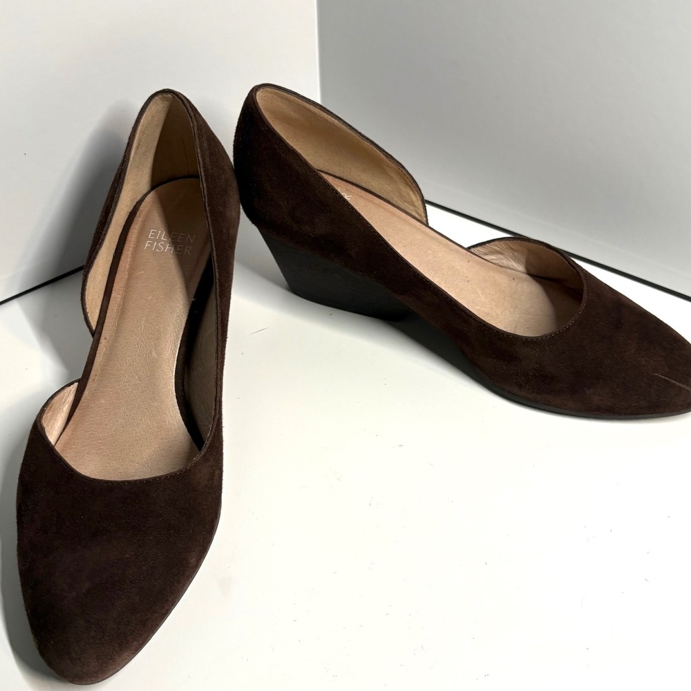 Eileen Fisher Women's Brown Suede D'Orsay Wedges in‎ Size 7.5